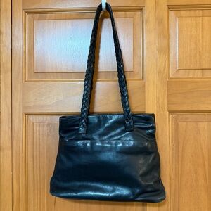 Wilson’s Vintage Black Leather Braided Strap Shoulder Bag